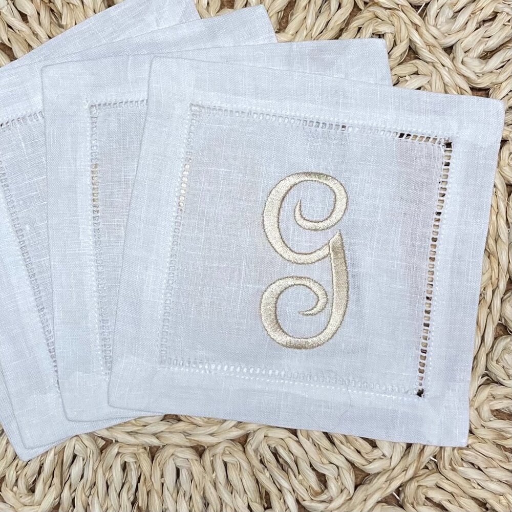 NEW set of 4 monogrammed cocktail napkins made to order